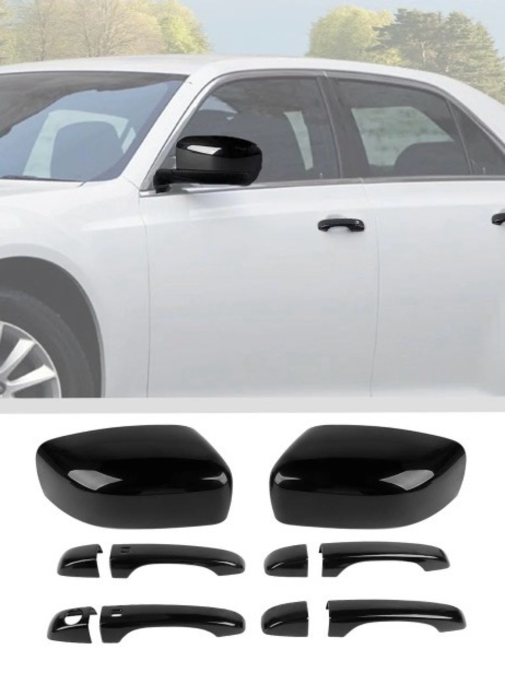 JeCar 6pcs for 2011-2023 Chrysler 300C Black Rearview Side Mirror Caps Cover